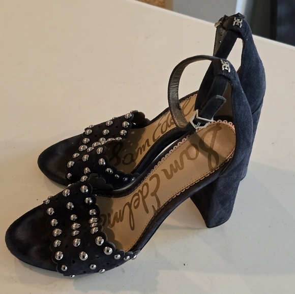Anthropolo Sam Edelman Strap Heel Women Yaria Blue Leather Studded Ankle… - Picture 6 of 16